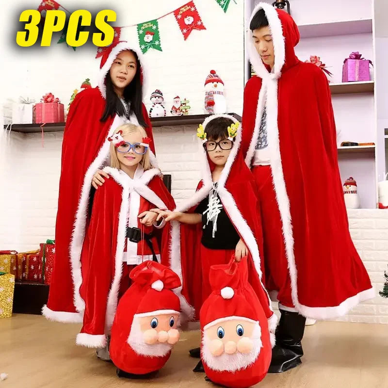 80/120/150cm Christmas Cloak Cosplay Dress Up Cape Christmas Show Costumes Winter Warm Coat Party Cape Christmas Decoration