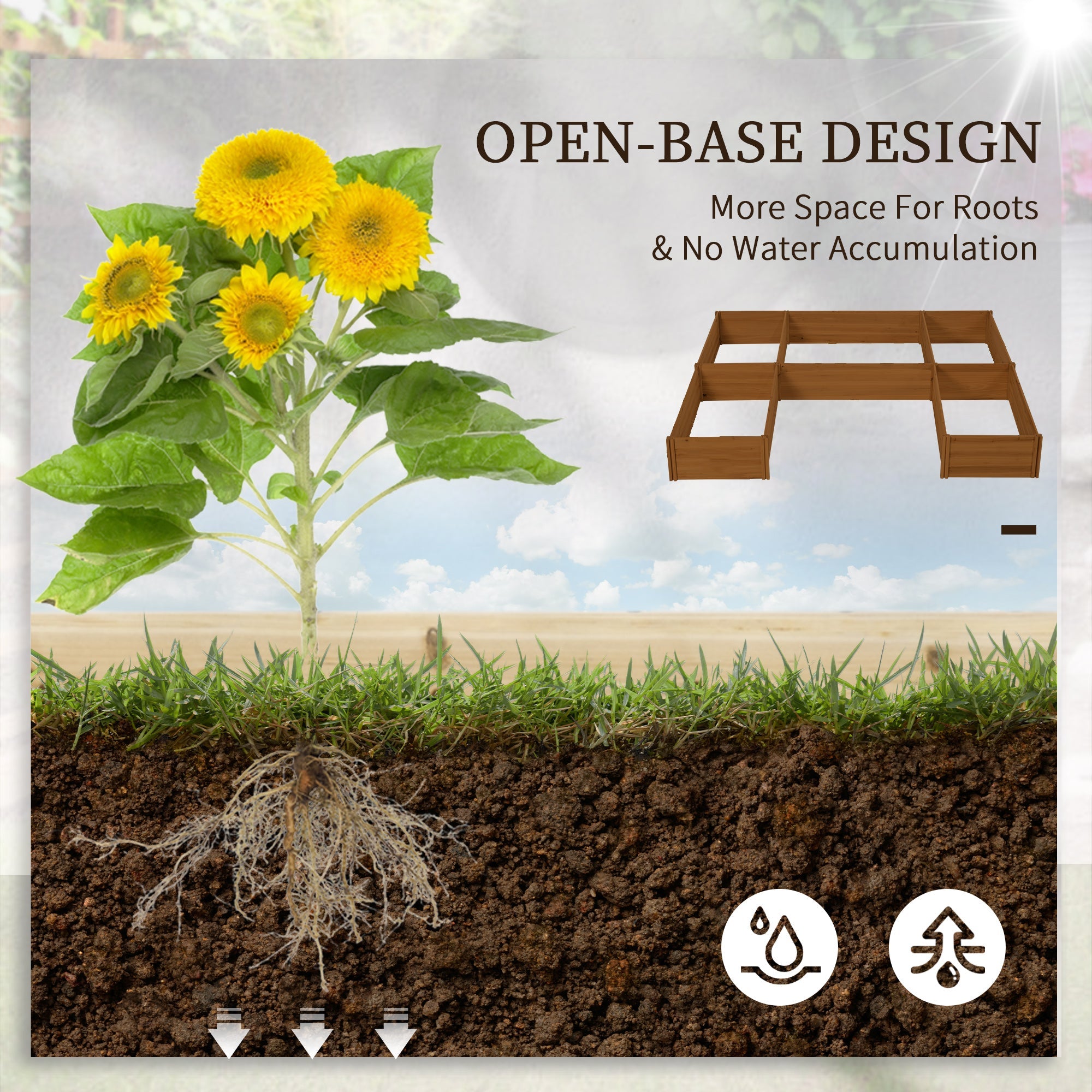 Outsunny DIY 5-box Garden Planter with Open Bottom for Outdoor Plants, Vegetables, Flowers, Herbs, Brown 