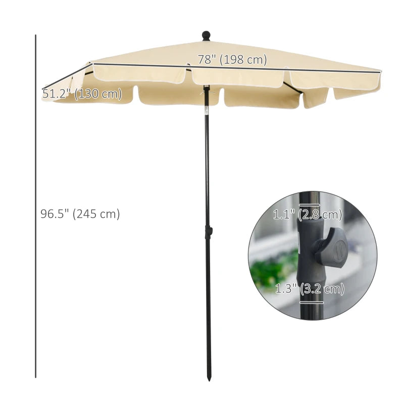 6.5x4ft Rectangle Patio Umbrella Aluminum Tilt Adjustable Garden Parasol Sun Shade Outdoor Canopy Beige