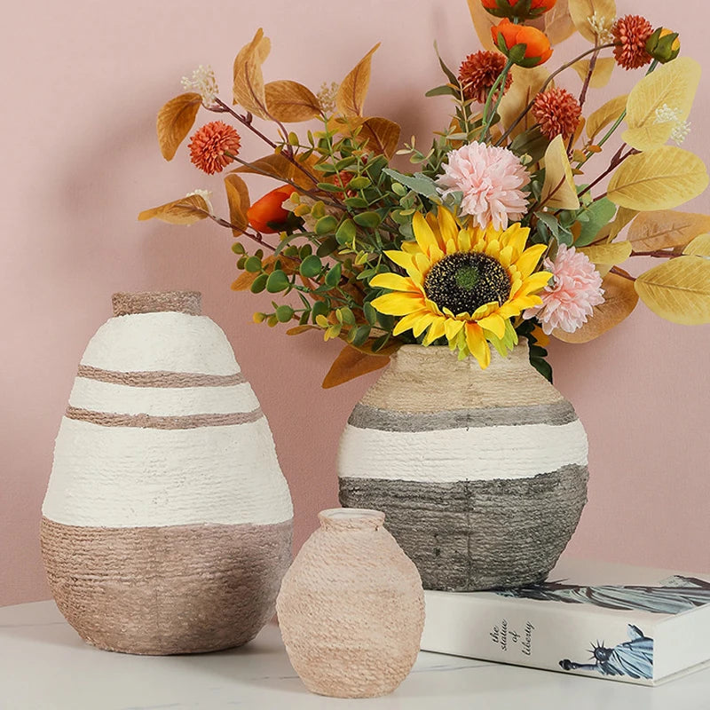 Ceramic Flower Vase Rustic Textured Modern Farmhouse Boho Vase for Pampas Grass Flowers Shelf Table Living Room Home Decoration 