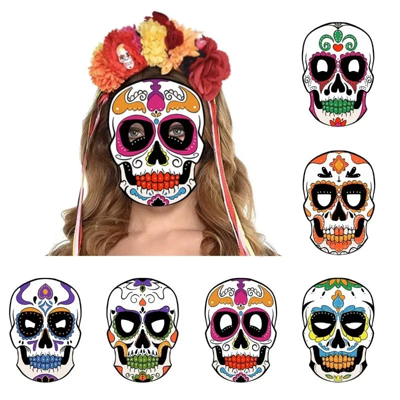 Mexican Day of The Dead Masks Diy Skull Mask Halloween Party Masquerade Paper Skeleton Ghost Face Masks Halloween Decorationv