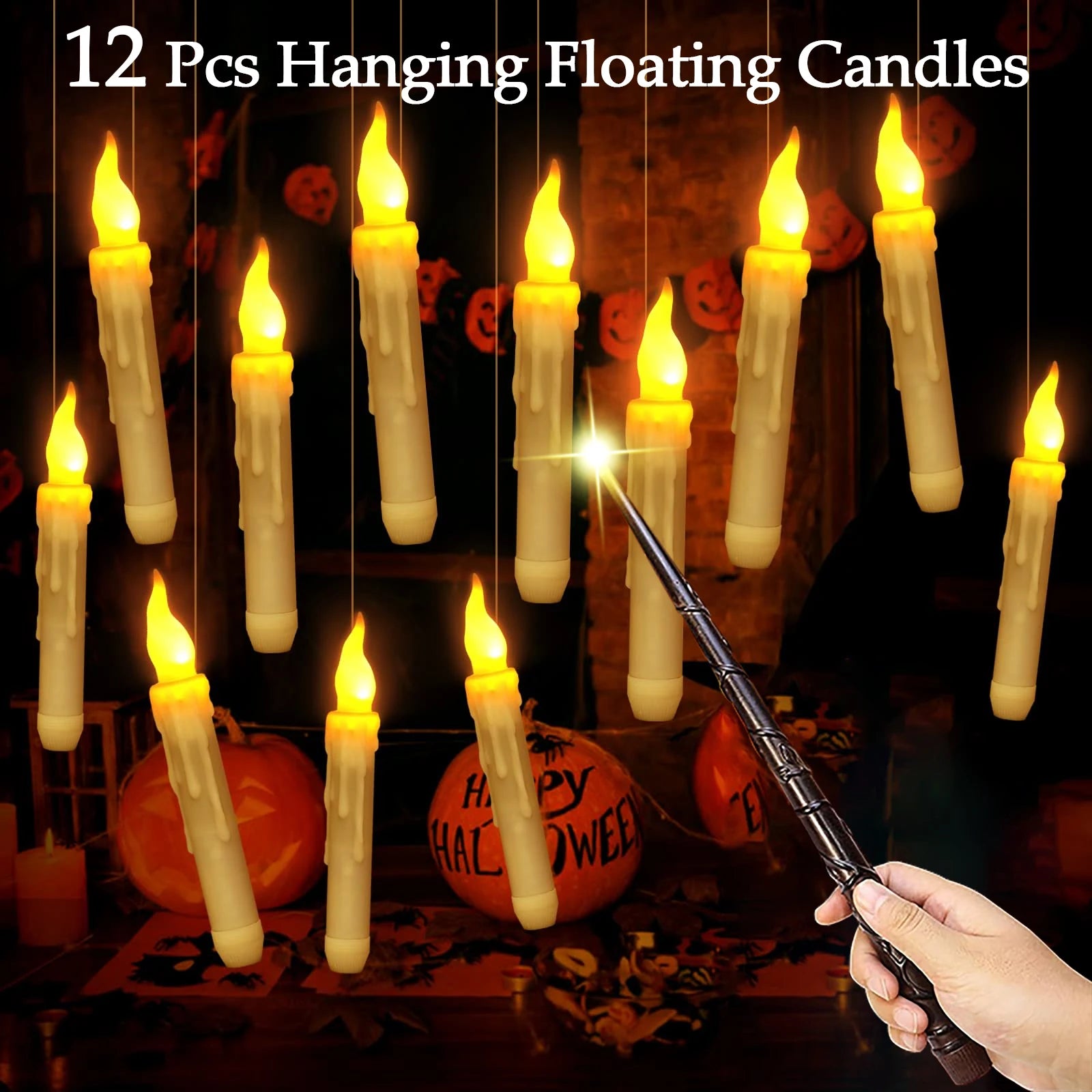 12-48 Floating Candles with Magic Wand Christmas Flying Candle Flameless Candles Battery Remote Candle Witch Wizard Party Decor 