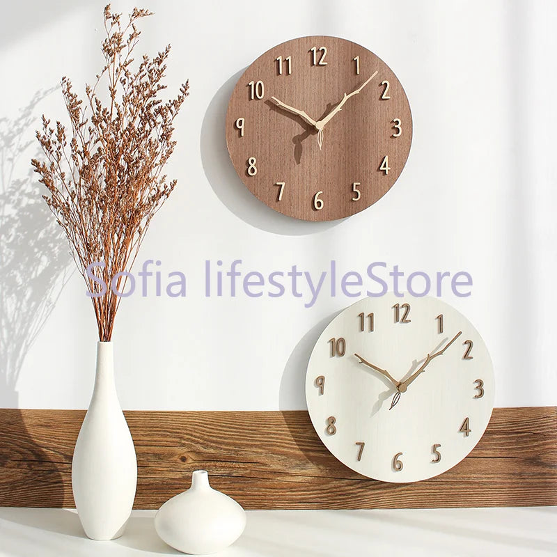 Korean Creative Wall Clock - Modern Wooden Design, Mute Living Room Clock, Simple and Fashionable Wall Watch