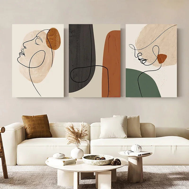 Abstract Geometric Poster with Framed Matisse Face Line – Canvas Painting, Nordic Style, Living Room Wall Art Print for Home Decor 