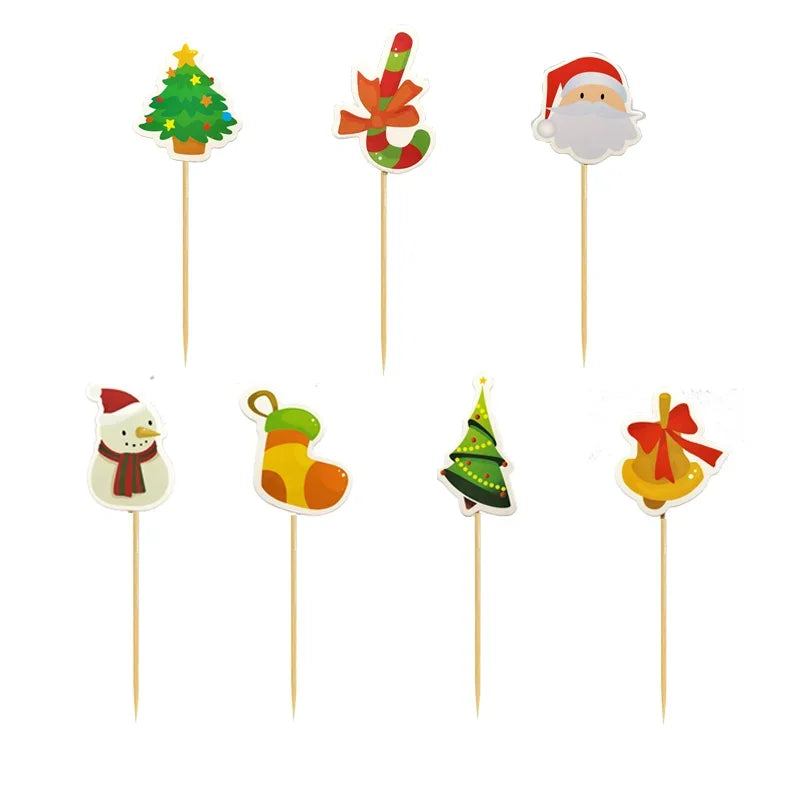 200PCS Disposable fruit stick Party cake topper Christmas tree santa snowman fruit cake decoration Christmas decoration