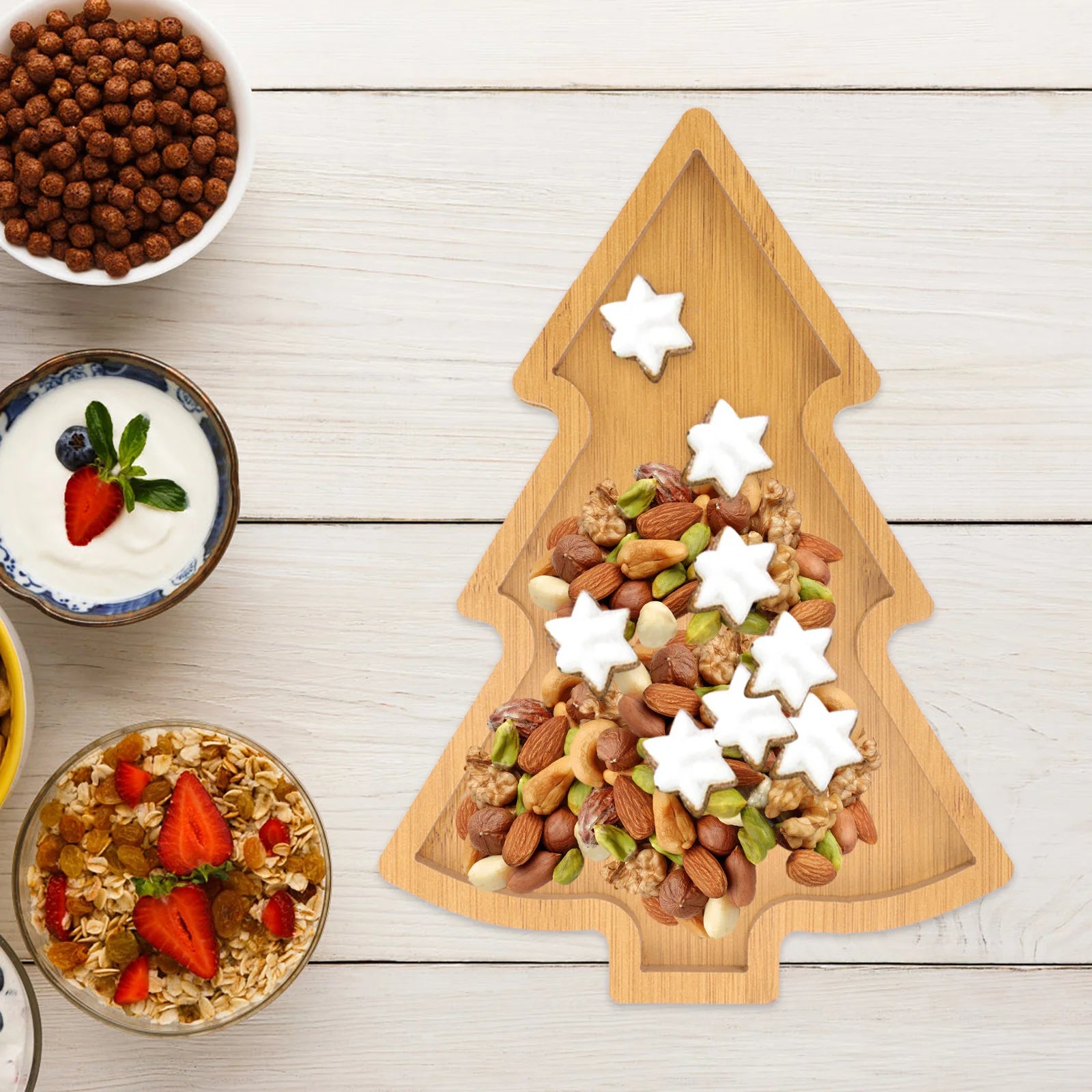 Christmas Tree Tray Snack Shaped Wood Plate Dessert Dish Food Dinner Wooden Creative Serving 