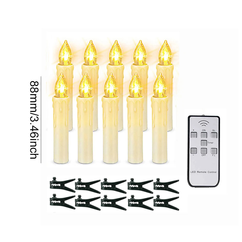 10PCS Flameless LED Candles Battery With Timer Remote Battery Operated Christmas Tree Candles with Clips for Stick Candlestick