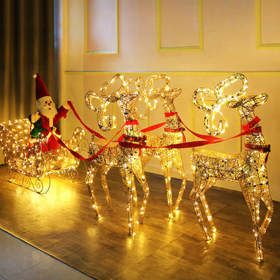 Christmas Gold Reindeer Sleigh  Led Light iron sleigh cart Home Garden Yard Ornament Outdoor Navidad Decor arbol de navidad 