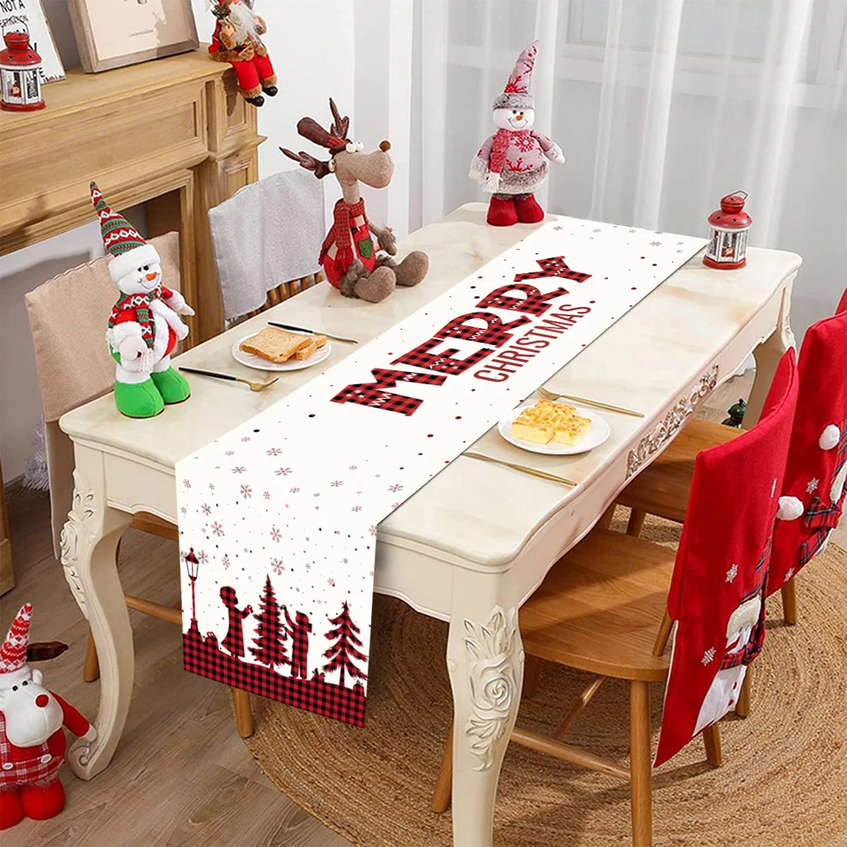 Polyester Christmas Table Runner Merry Christmas Decorations for Home decor 2023 Xmas Navidad Notal Noel Gifts New Year 2024