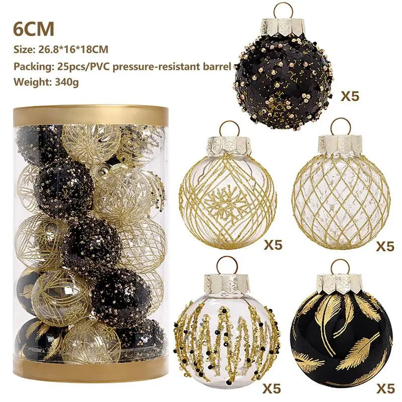 25pcs Black Gold Christmas Balls Decoration Garden Home Christmas Tree Ornaments Hanging Pendant Xmas Decor New Year Navidad