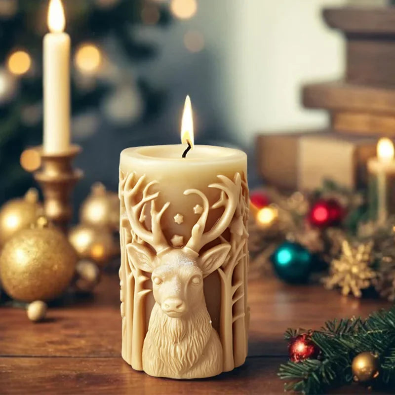 Christmas tree carving pattern cylindrical candle silicone mold reindeer snowflake cylindrical Elk candle mold Christmas gifts