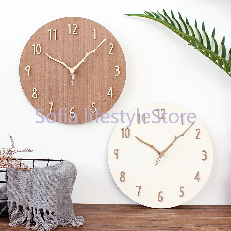 Korean Creative Wall Clock - Modern Wooden Design, Mute Living Room Clock, Simple and Fashionable Wall Watch