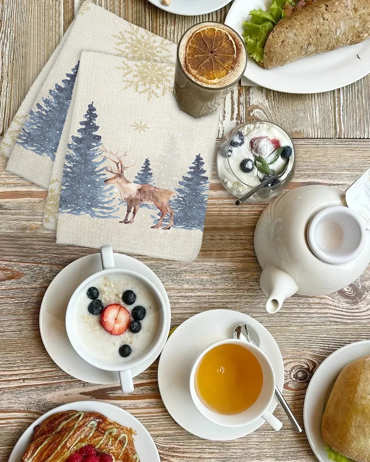 Christmas Winter Tree Snowflake Elk 2/3/4PCS Kitchen Cleaning Cloth Towel Waffle Towel No Trace Dishcloth Rag Scouring Pad 