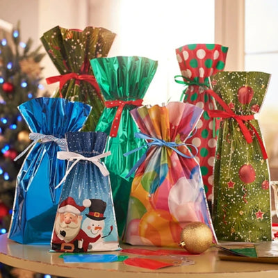 15 Pcs Navidad Gift Wrapping Drawstring Merry Christmas Santa Claus Gift Bag Large Size Cookies Candy Mistery Box Packaging Bag 