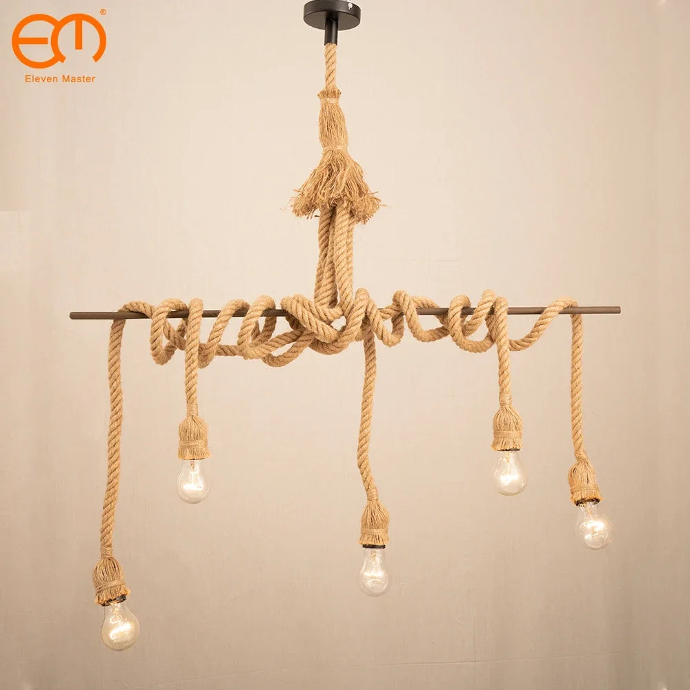 1/2/3/4/5 head vintage hemp rope pendant light retro loft industrial hanging lamp edison bulb lamp home light decoration 