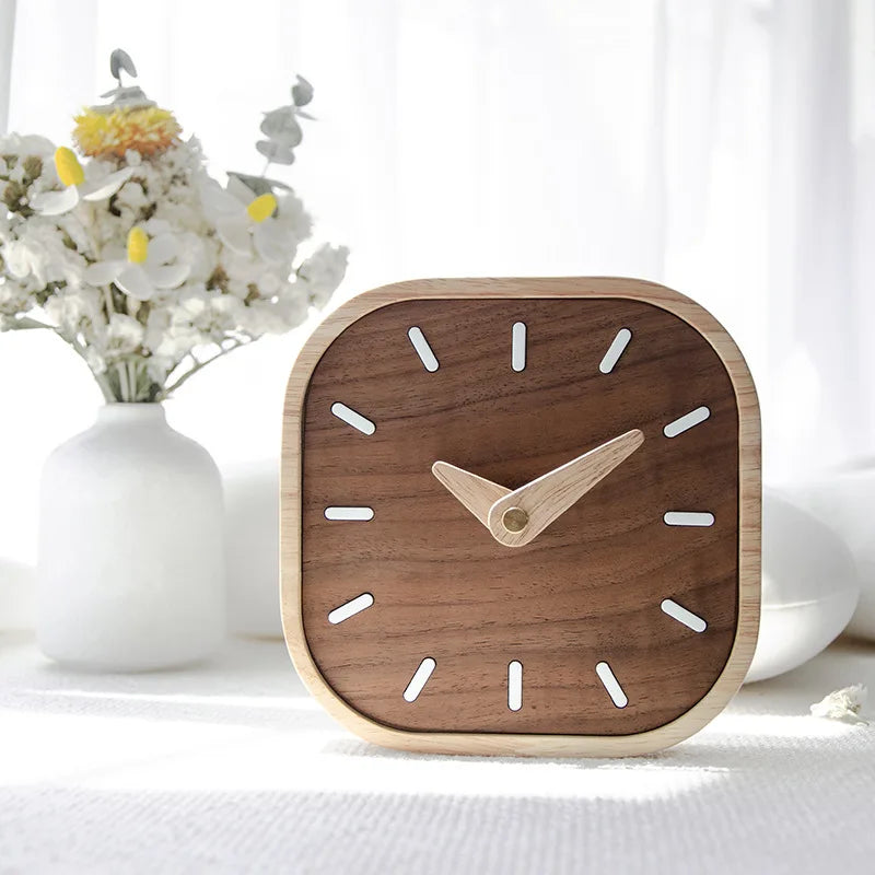 Cute Wooden Wall Clock – Black Walnut Solid Wood, Silent Electronic Desk Clock, Nordic Style Decoration 