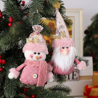 Christmas Pink Doll Decorations Deer Snowman Xmas Tree Decorations Santa Claus Gifts Ornaments for New Year 2023 Party Supplies 