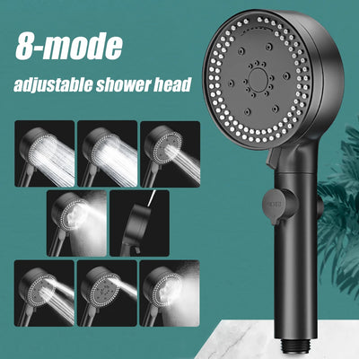 VILOYI 8 Modes Adjustable Shower Head High-pressure Water Saving Black Showerhead Handheld Bathroom Massage Showers Nozzle 