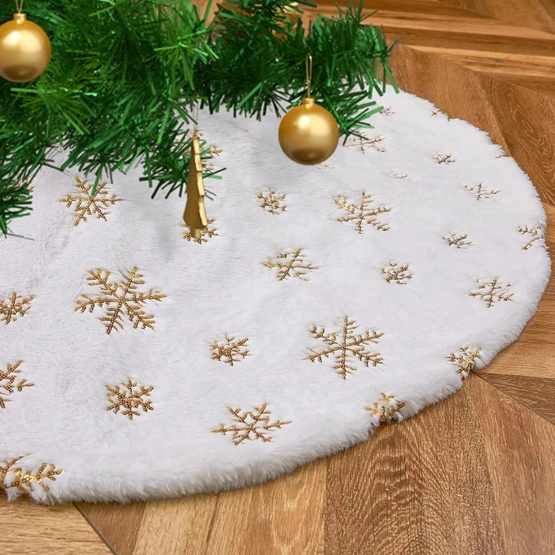 Large Christmas Tree Skirt Ornament White Plush Fur Xmas Tree Base Mat Covers 2023 Merry Christmas Decoration for Home New Year