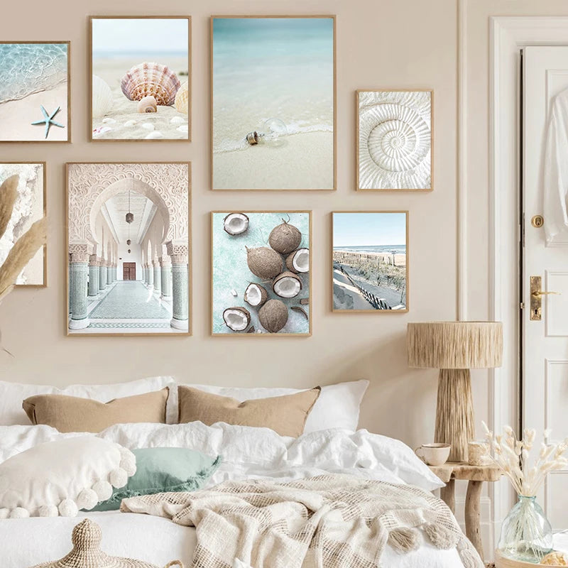Fresh Summer Tropical Ocean Beach Shell Wall Art - Canvas Painting Posters and Prints for Living Room Decor 