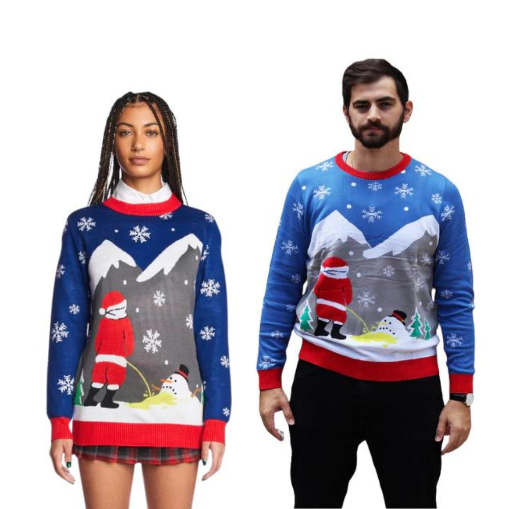 Couple - Santa Peeing On Melting Snowman  Sweater 