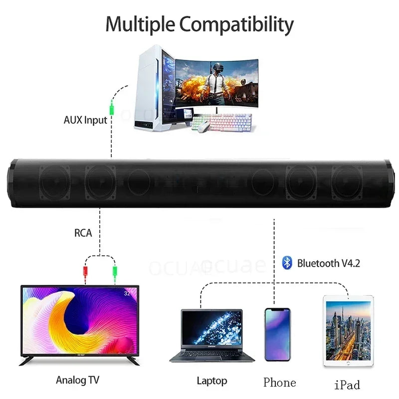 Portable Super Powerful Sound Bar - Wireless Bluetooth Speaker with Surround Stereo, Subwoofer, FM Radio 