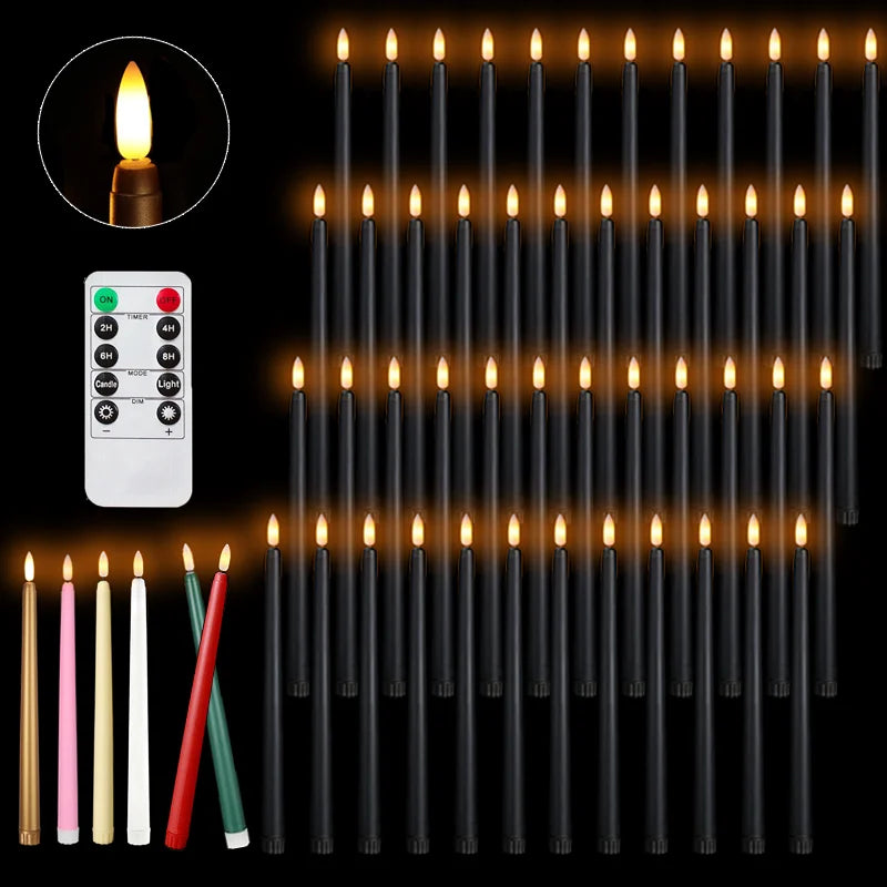 12-144Pcs Flameless Taper LED Candles Battery Operated Flickering Candle Black Candles Christmas Home Wedding Candlesticks Decor 