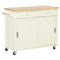 HOMCOM Kitchen Cart on Wheels Rubberwood Top 2 Drawers Towel Rack Cream White Versatile Furniture Storage Rolling Island