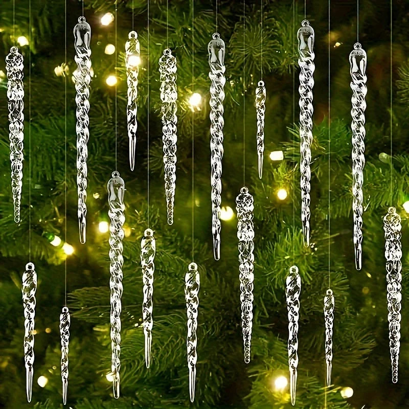 12/24/36pcs Crystal Clear Christmas Tree Ornaments Icicle Decorations For Holiday & Winter Party Decor Holiday Decorations 