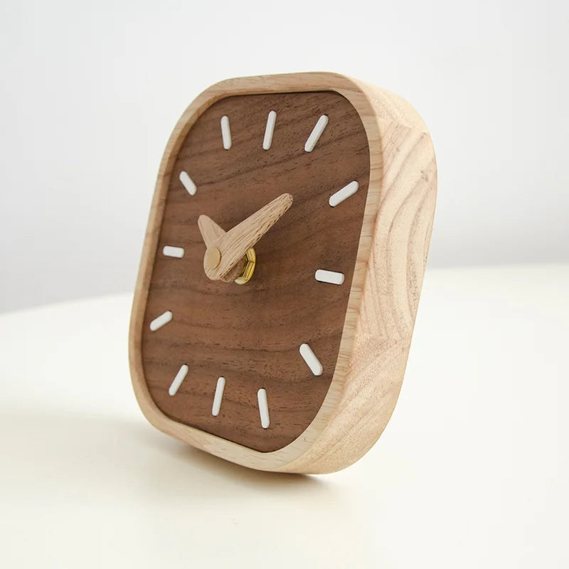 Cute Wooden Wall Clock – Black Walnut Solid Wood, Silent Electronic Desk Clock, Nordic Style Decoration 