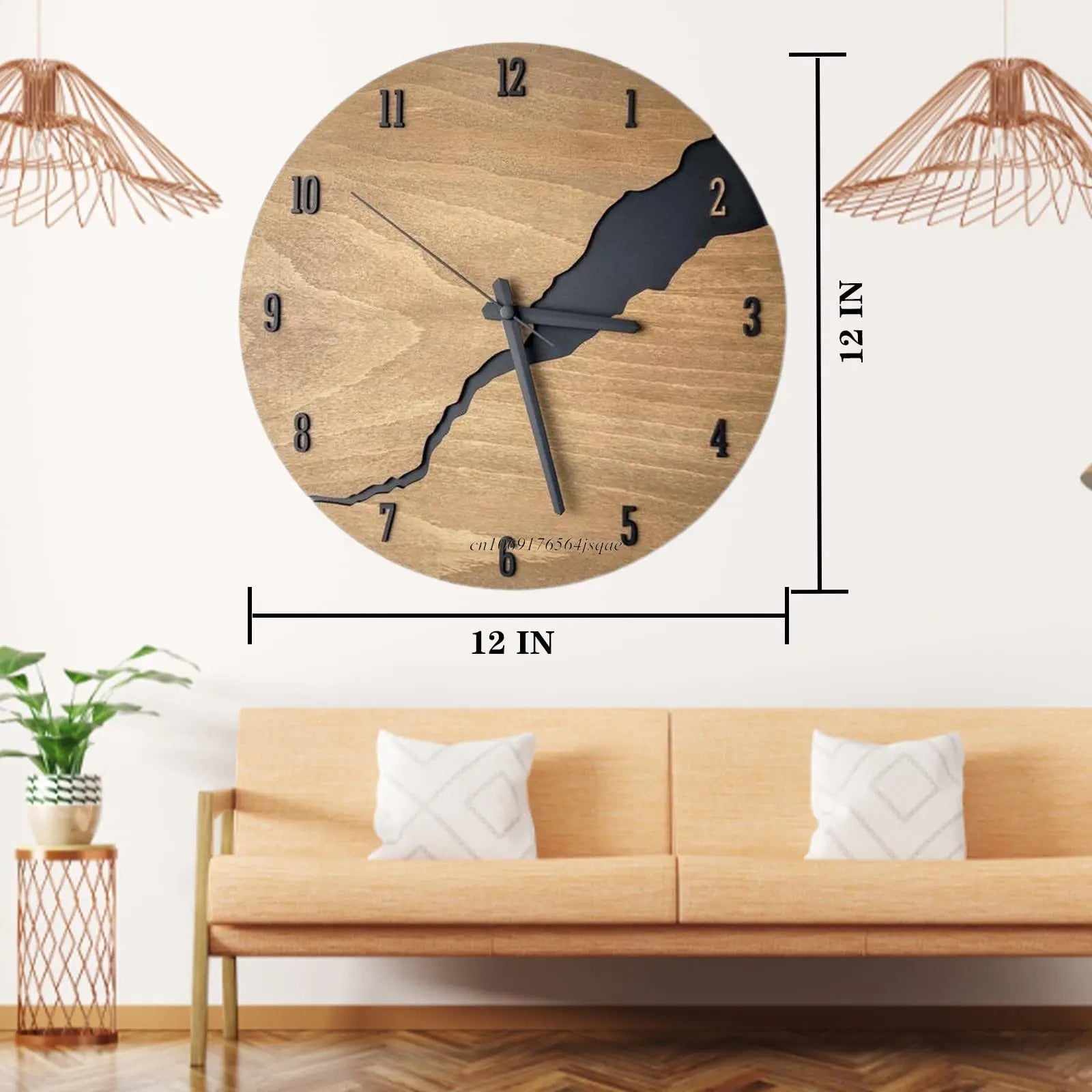 12-Inch Simple Cracked Wooden Wall Clock – Silent Non-Ticking Large Design for Living Room & Office Decor