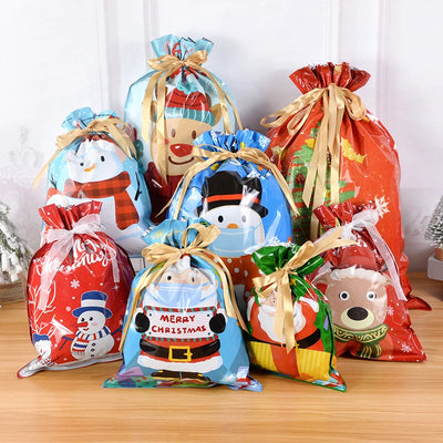 5PCS Christmas Candy Gift Bag Plastic Drawstrings Presents Wrapping Bag Xmas Tree Ornament Christmas Decoration New Year 2023 