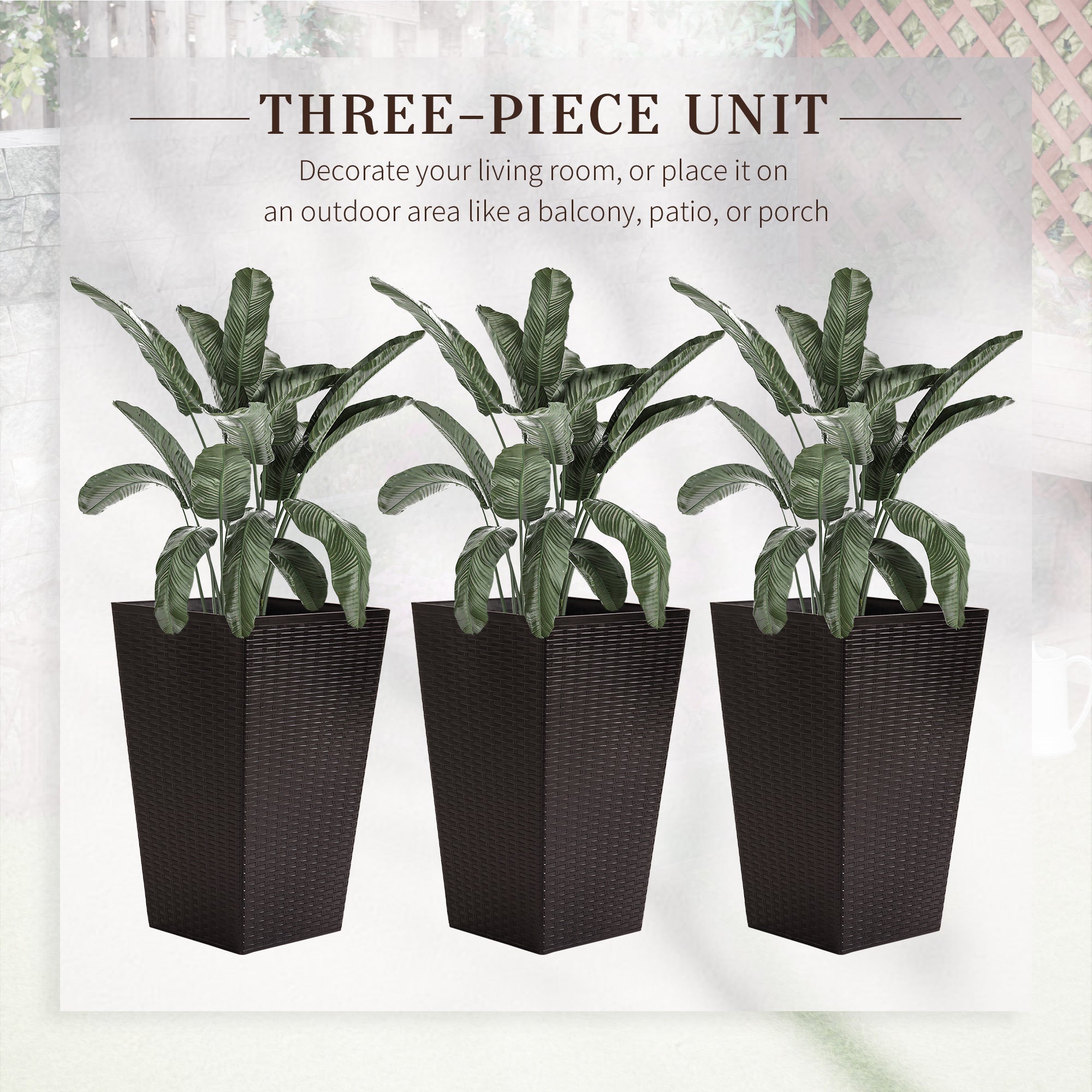 Outsunny 3-Piece Tall Plant Stands Outdoor Indoor Flower Pot Holders for Front Door Entryway Patio Deck Decor Brown 