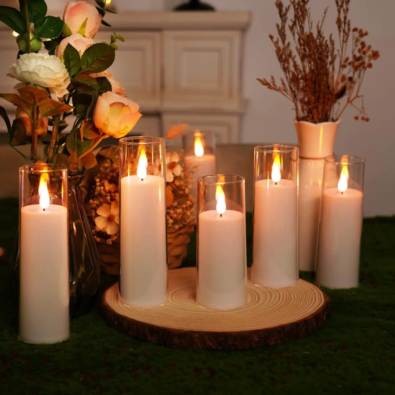 6-60PCS Acrylic Glass Led Candles with Batteries Wedding Flameless Candles Flickering Pillar Candle for Home Party Outdoor Decor