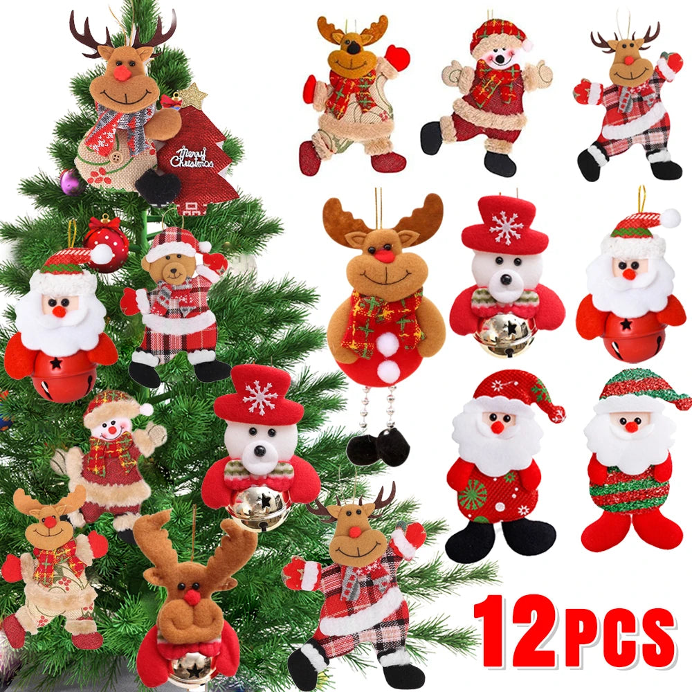 12/1Pcs Christmas Plush Doll Ornaments Santa Claus Snowman Xmas Tree Hanging Pendants Home Xmas New Year Party Decorations Gifts 