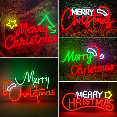 Merry Christmas Neon Sign Christmas Hat LED Sign Light Art Night Light for Party Kids Bedroom Bar Pub Club Christmas Decor Neon 