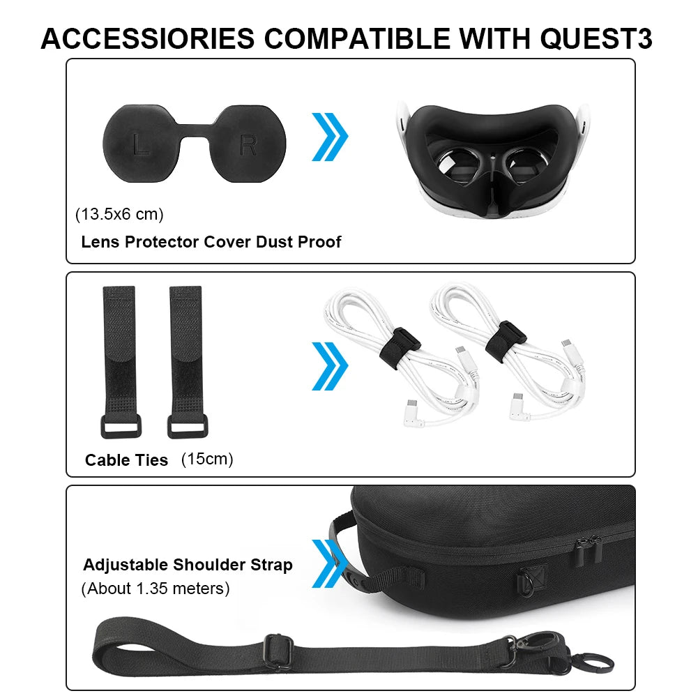 For Meta Quest 3 VR Glasses Storage Bag EVA Hard Shell Travel Carrying Case With Shoulder Strap for Meta Quest 3 VR Accessories