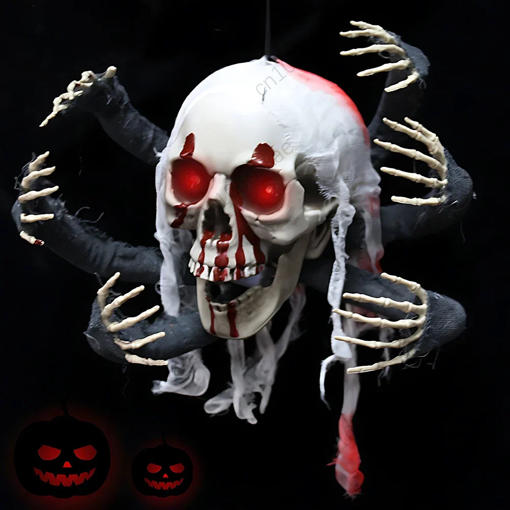 Halloween Scary Props Six Hands Skeleton Sensor Sonic Control Glowing Ghost Welcome Haunted House Bar Setup Halloween Decoration