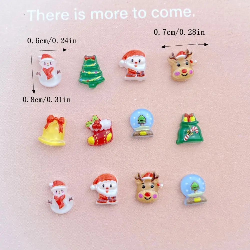 100Pcs Cute Resin Small Christmas Tree, Snowman, Flat Back Ornament Jewelry Making Manicure Hairwear Accessorie 