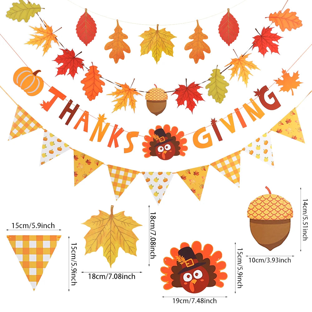 Autumn Maple Pattern Thanksgiving Home Party Decoration Paper Plates Napkins Hanging Maple Banners Turkey Pumpkin Honeycomb Ball 