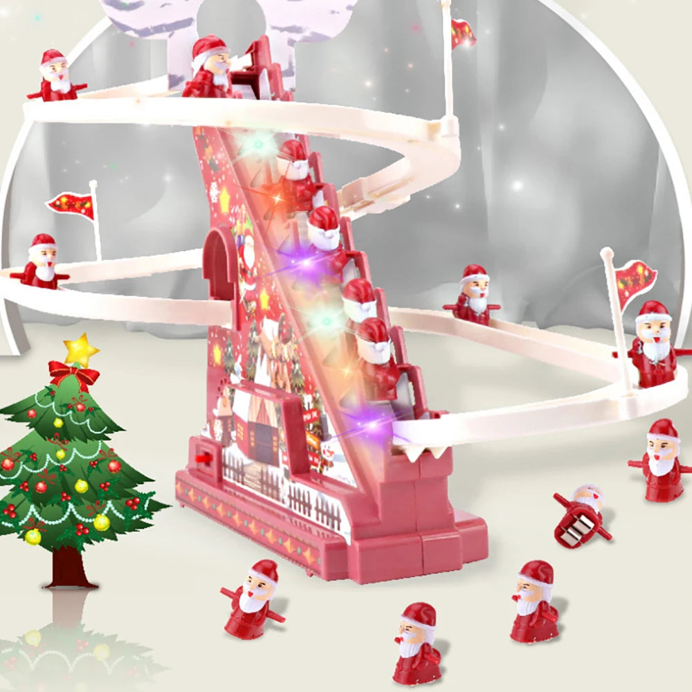 Electric Climbing Ladder Santa Claus Doll Kids Music Toys Rail Slide Christmas Ornament Decoration Home Decor 2024 New Year Gift