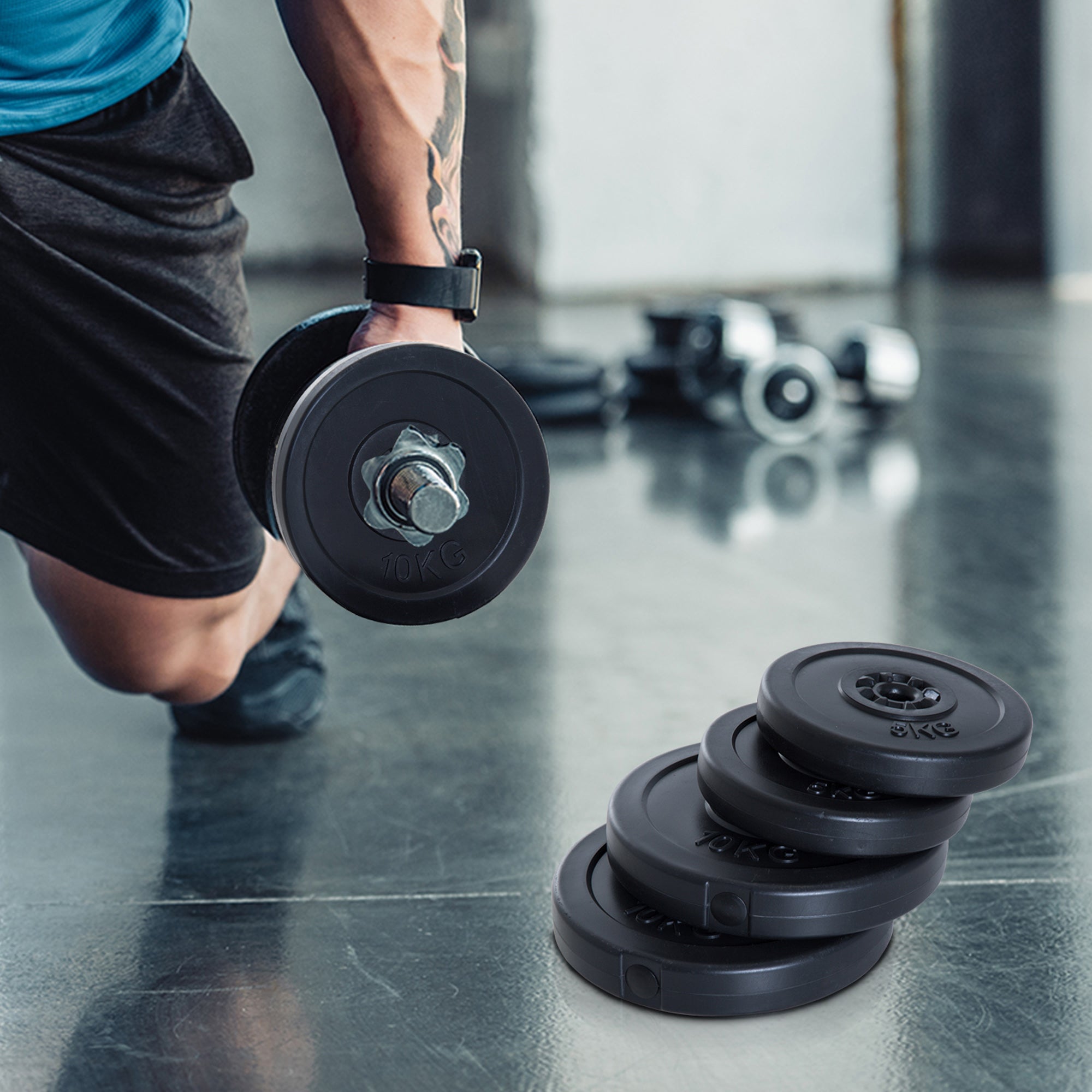 Soozier Dumbbell Weight Set: 4pc Kit with 2x 11lbs Barbells & Durable Weight Plates for Home Fitness Training, Black 