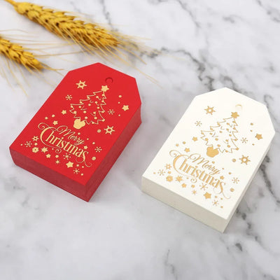 50pcs Merry Christmas Gift Tags Red White Paper Cards Labels Xmas New Year Party Bags Boxes Packaging Hang Tag Navidad Supplies 