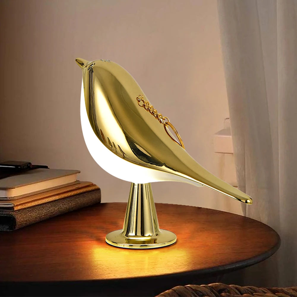 Modern Simple Magpie LED Bedside Lamp - Cordless Wooden Bird Night Light with Touch Control for Bedroom