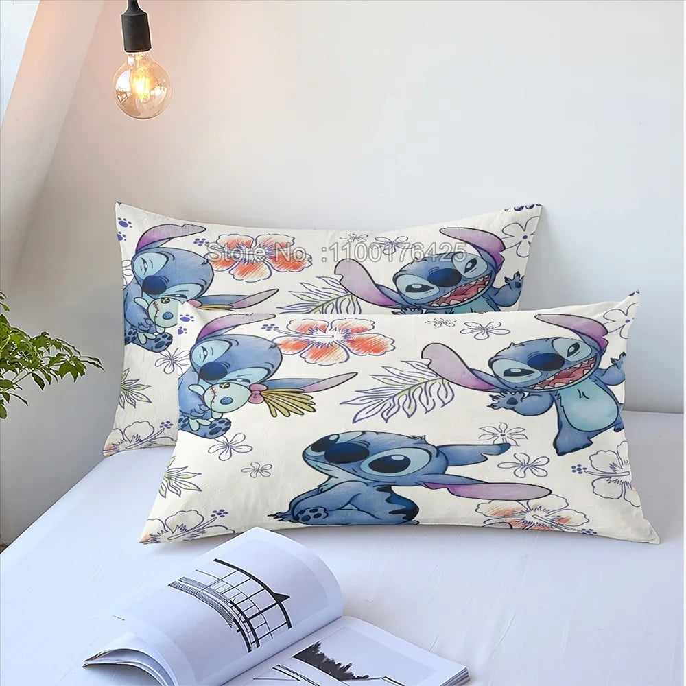 Anime Stitch Bedding Set – 3D Cartoon Printed Quilt Duvet Cover Set with Pillowcase, Comfortable for Kids' Bedroom, Home Decor 