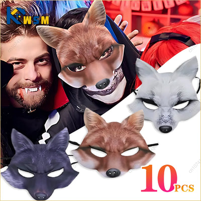 1-10PCS Halloween Mask  Carnival Party Masks Animal Cosplay Mask Animal Half Face White Fox Mask Halloween Decoration 