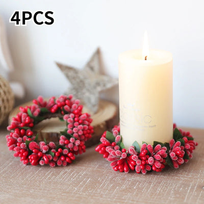 Artificial Berry Wreath Candle Rings Candlestick Garland 2024 Christmas Decoration for Home Wedding Party Home Table Arrangement 