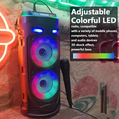 Multi-function Wireless Outdoor Subwoofer Bluetooth Speaker - Colorful Lighting, Mobile KTV, U-Disk Audio 