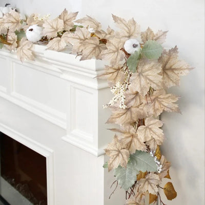 Fall Garland Autumn Maples Leaf Pumpkin Berry Garland Thanksgiving Halloween Fireplace Farmhouse Harvest Decorations for home 