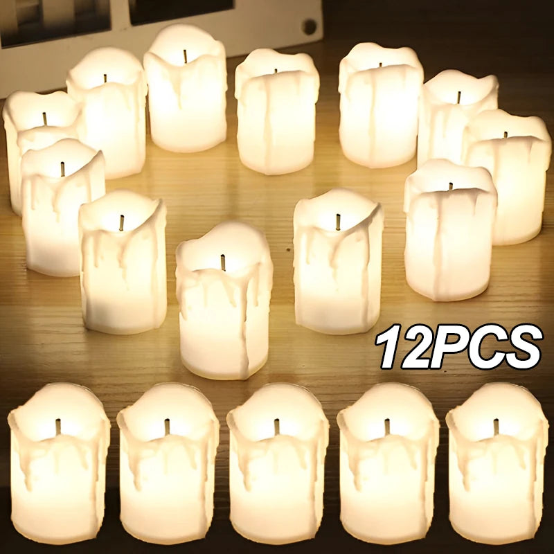 Black Wick LED Candles Battery Powered Flameless Mini Tea Lights Wedding Christmas Party Drips Fake Candle Home Decoration Light